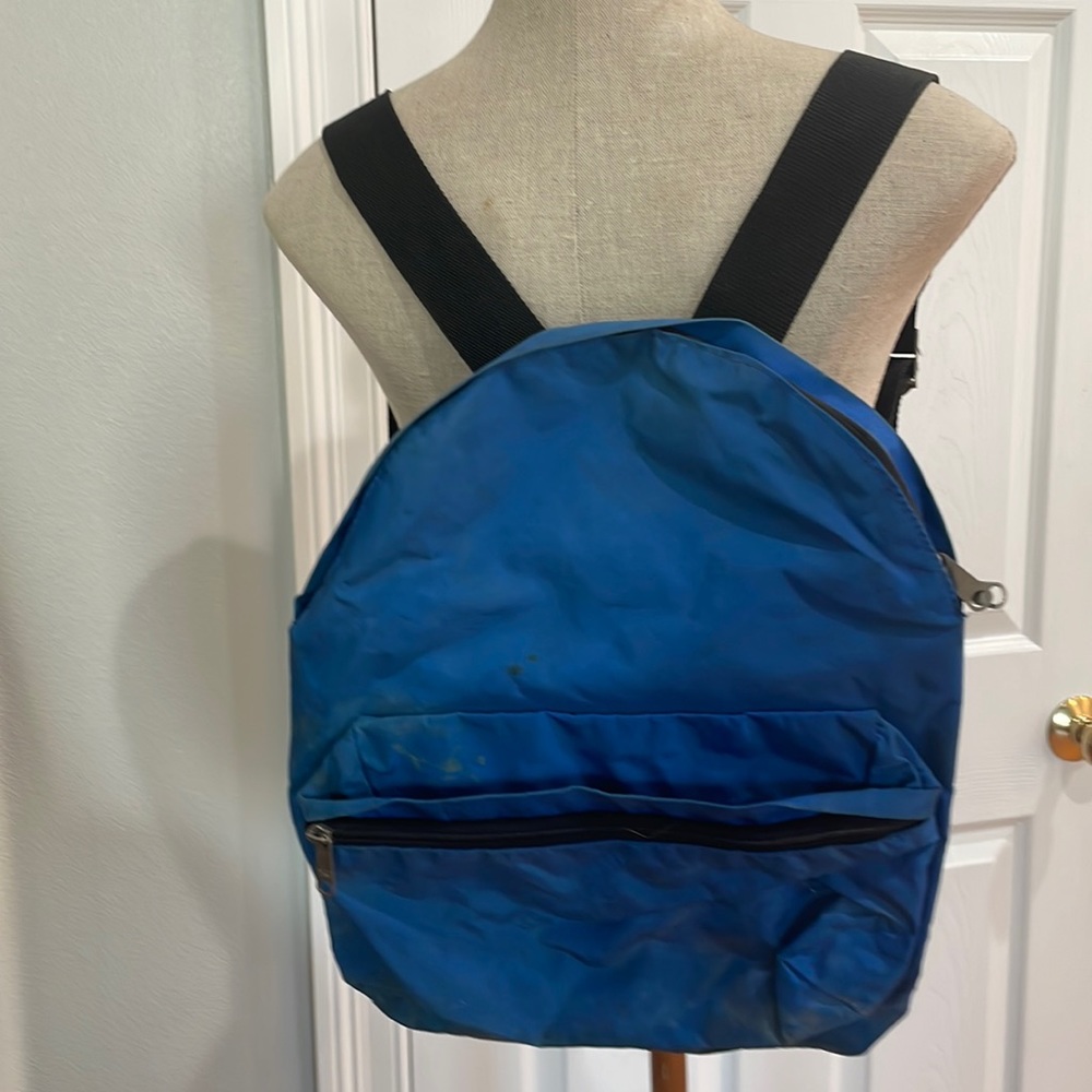 Vintage Trager Backpack blue hiking nylon zippers Made in the USA school travel